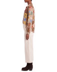 Blouse foulard beige motif automnal