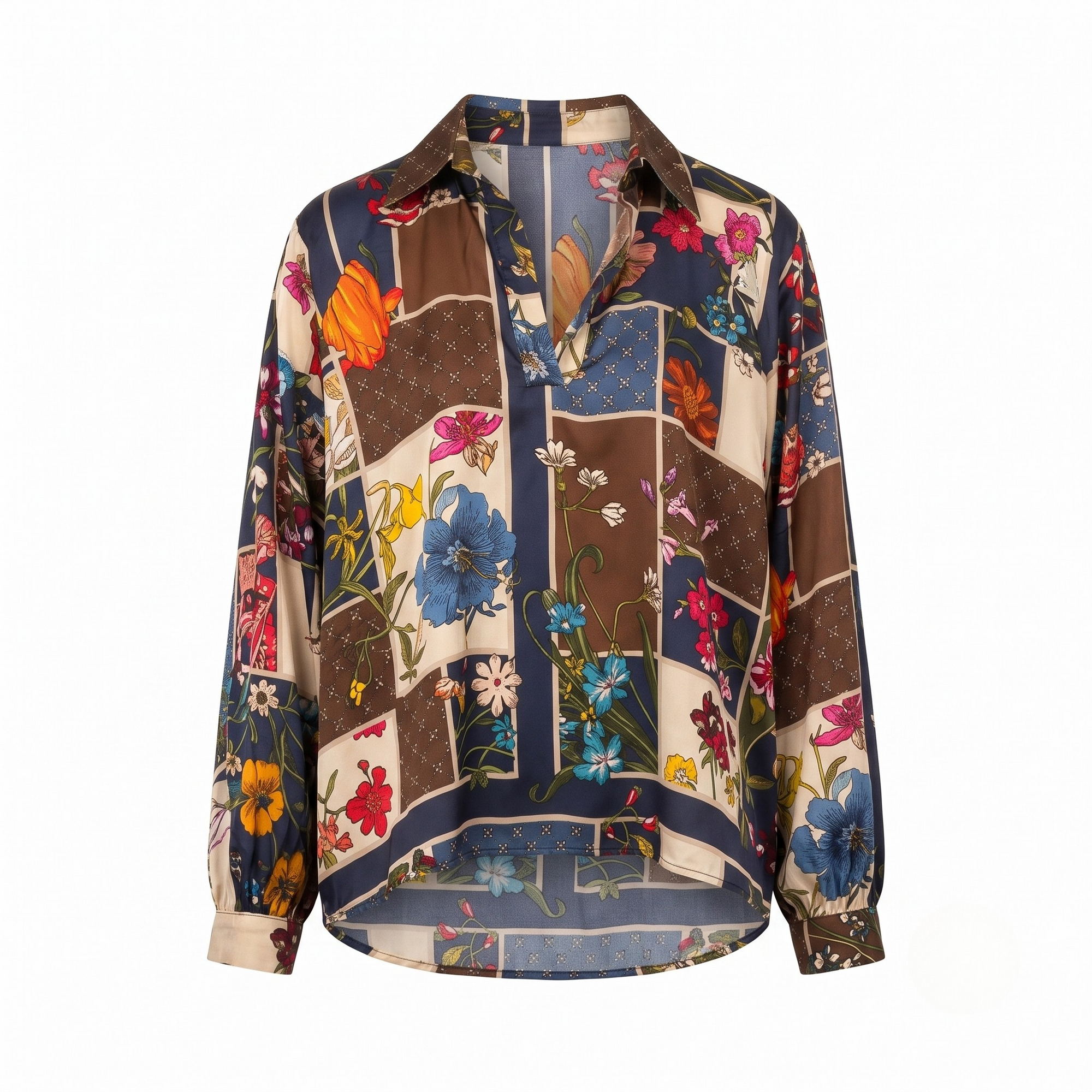 Blouse foulard marine motif automnal