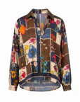 Blouse foulard marine motif automnal
