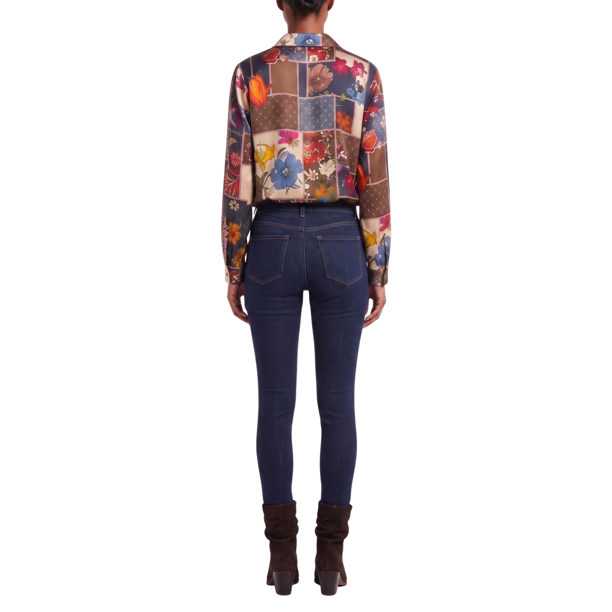 Blouse foulard marine motif automnal