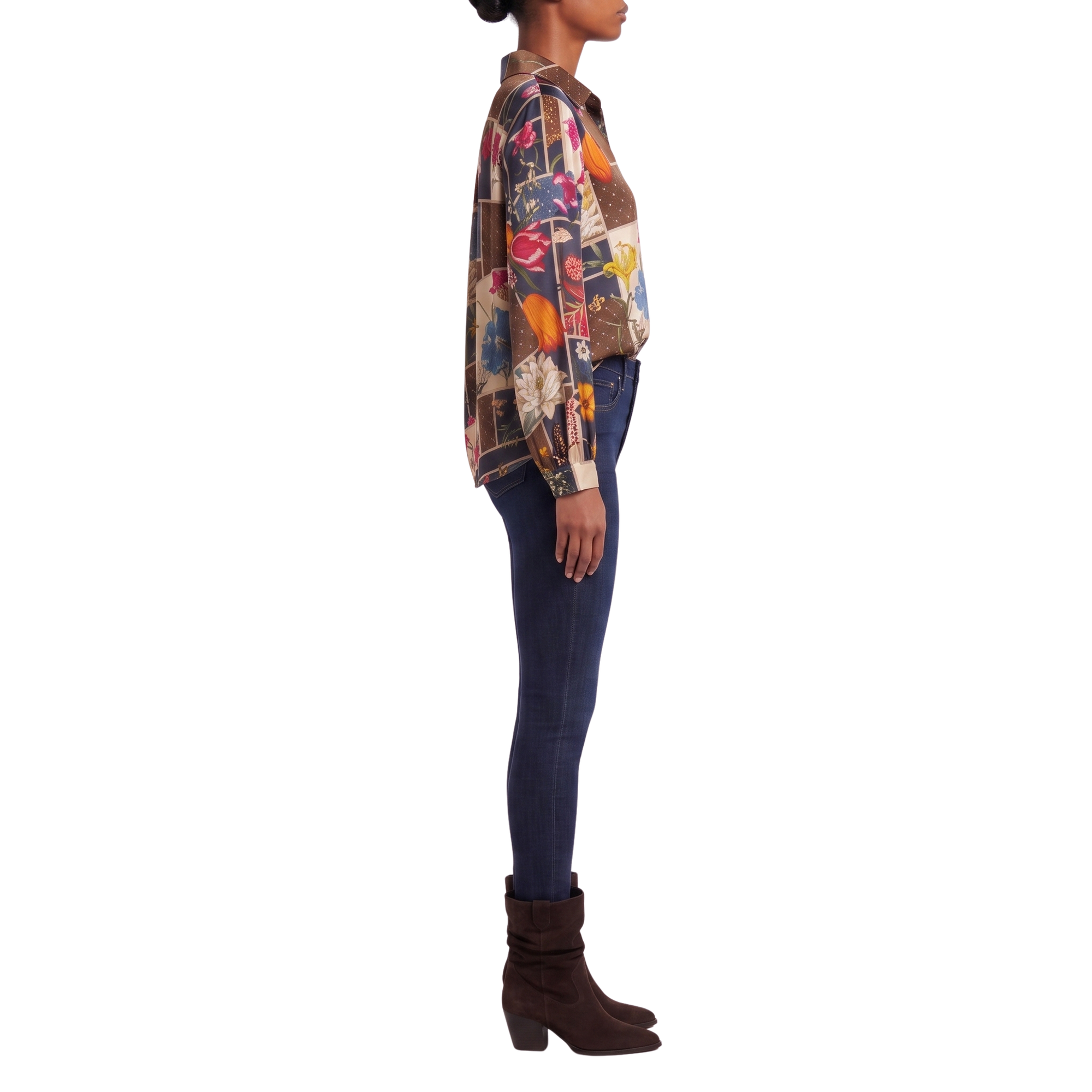 Blouse foulard marine motif automnal