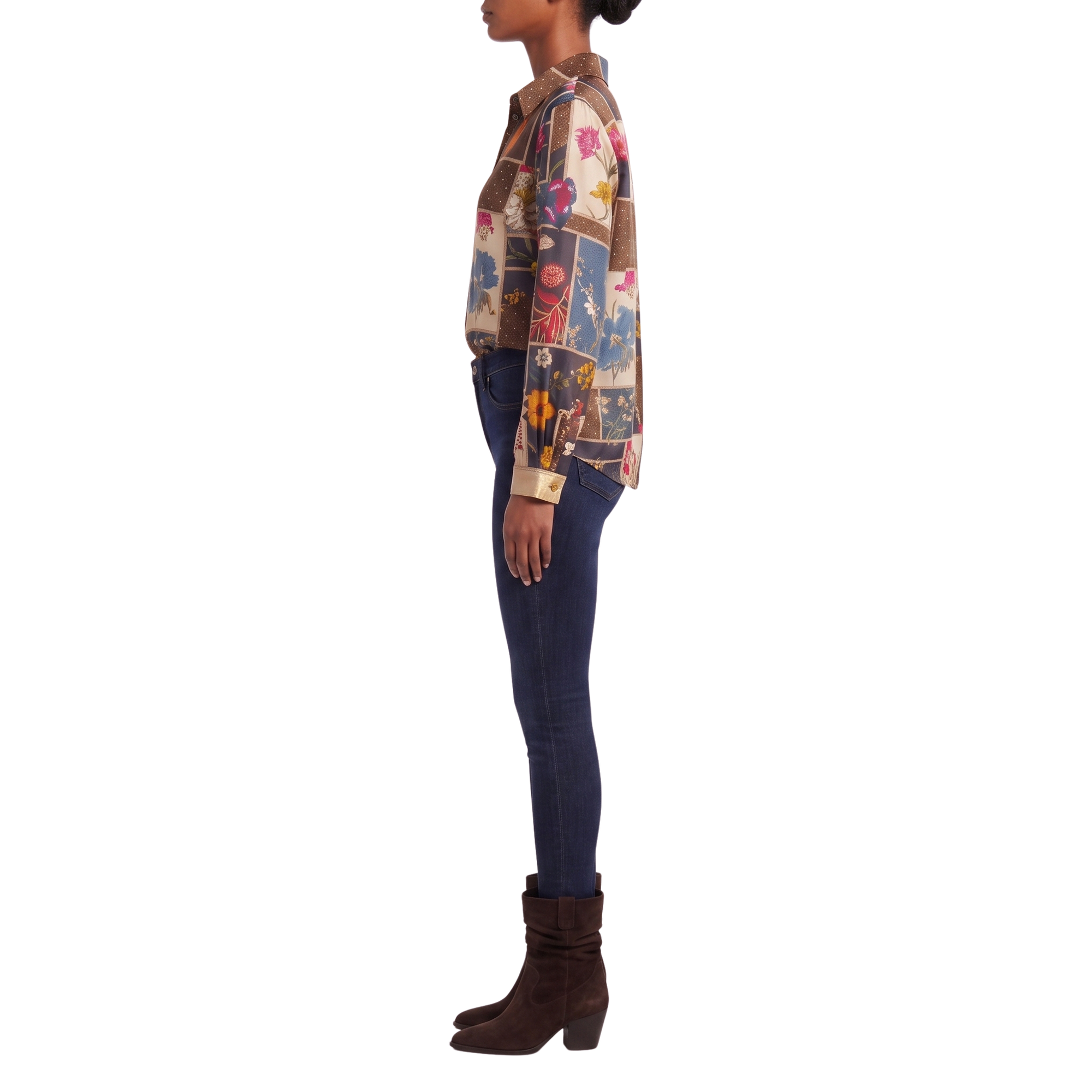 Blouse foulard marine motif automnal