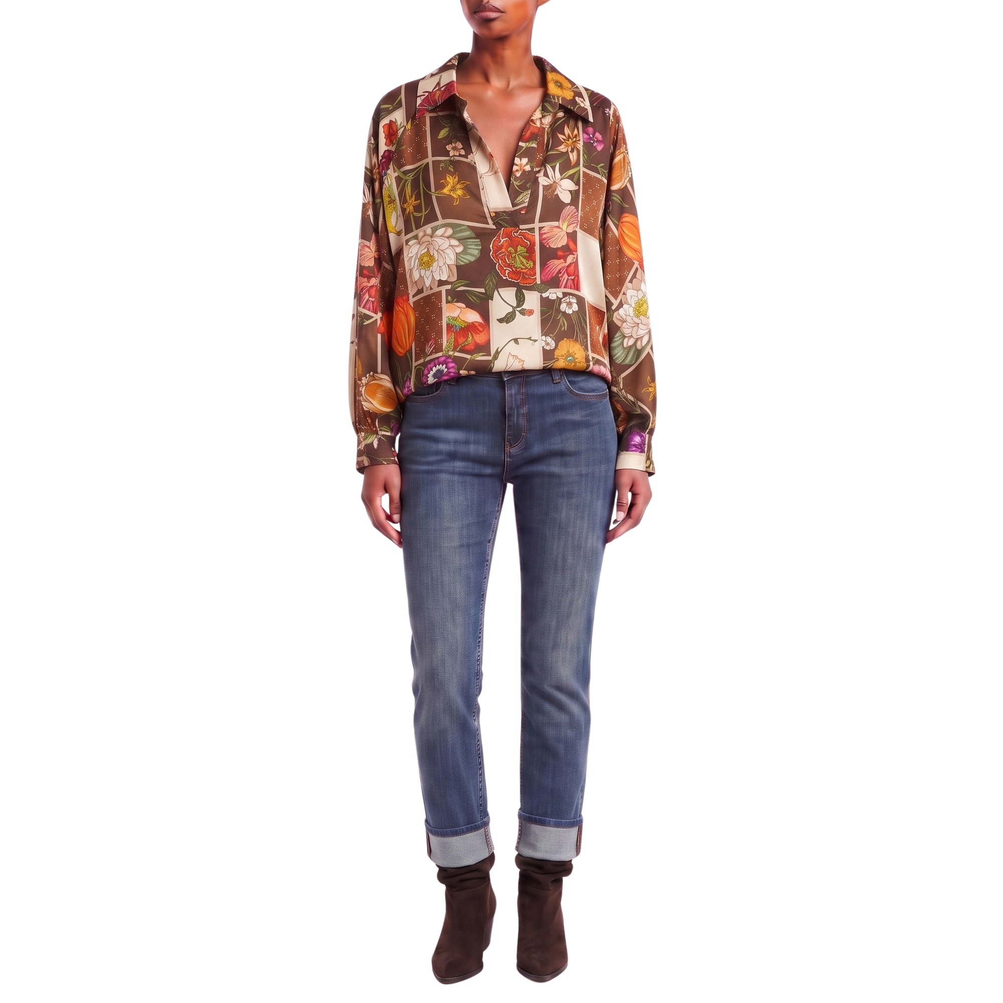 Blouse foulard mocca motif automnal