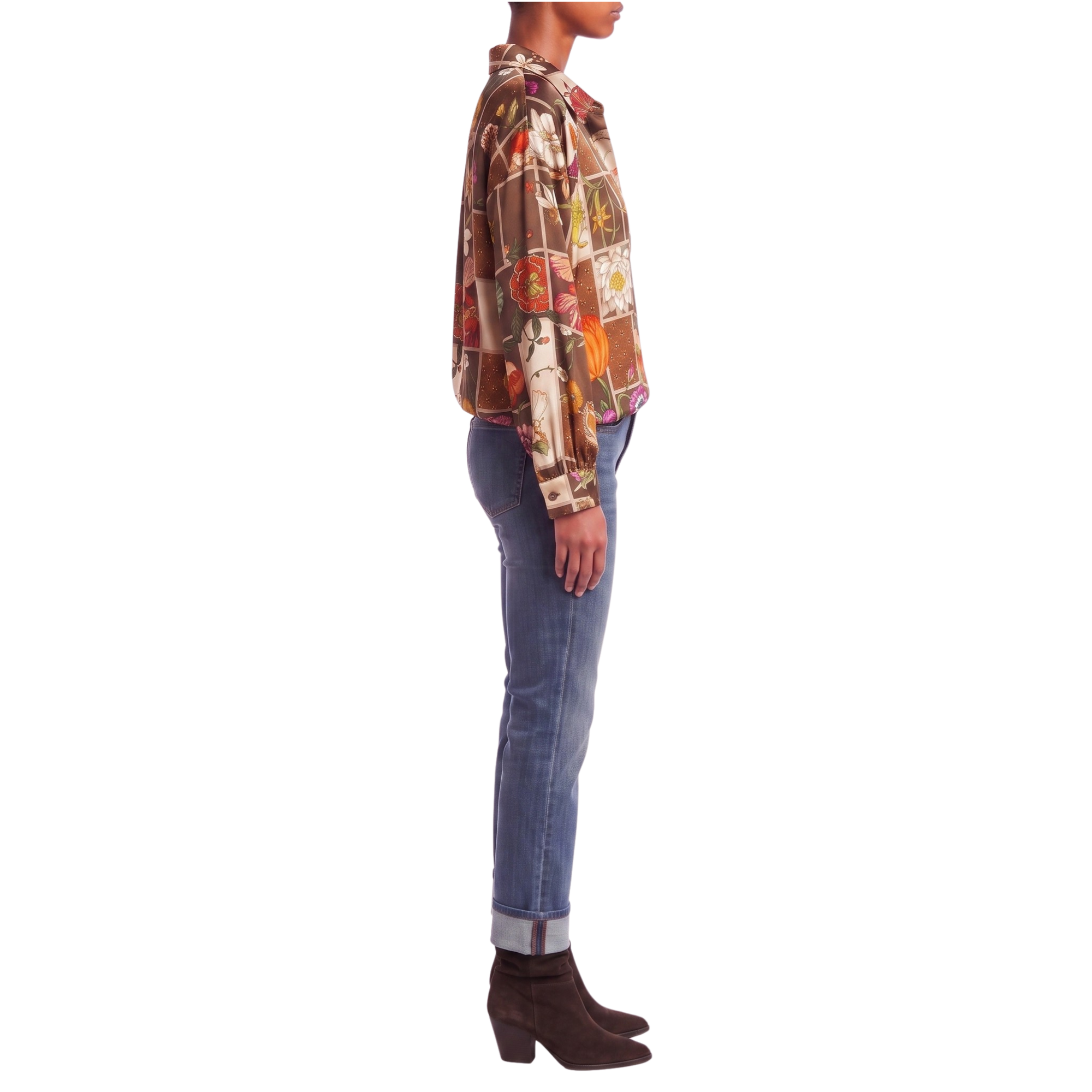 Blouse foulard mocca motif automnal