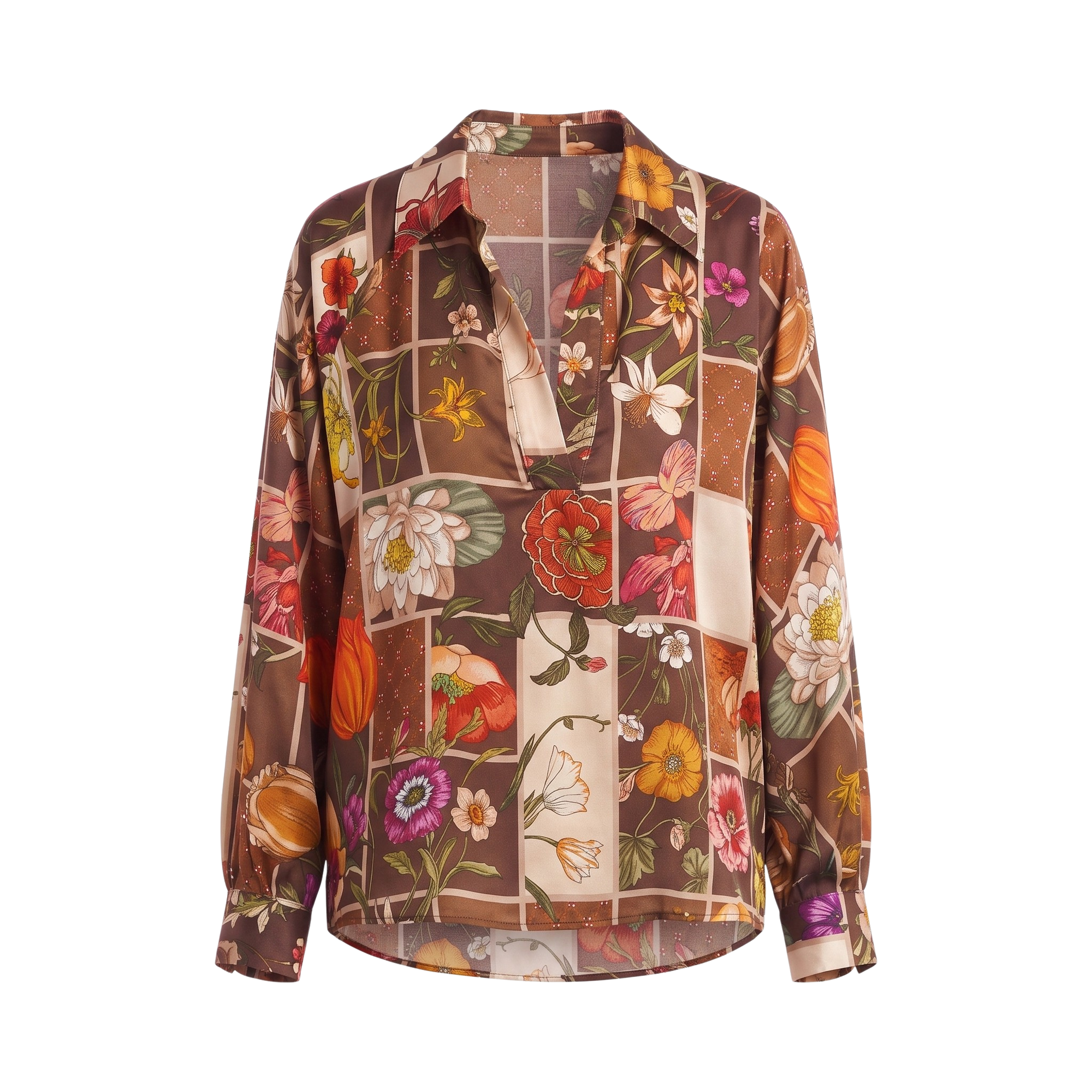 Blouse foulard mocca motif automnal