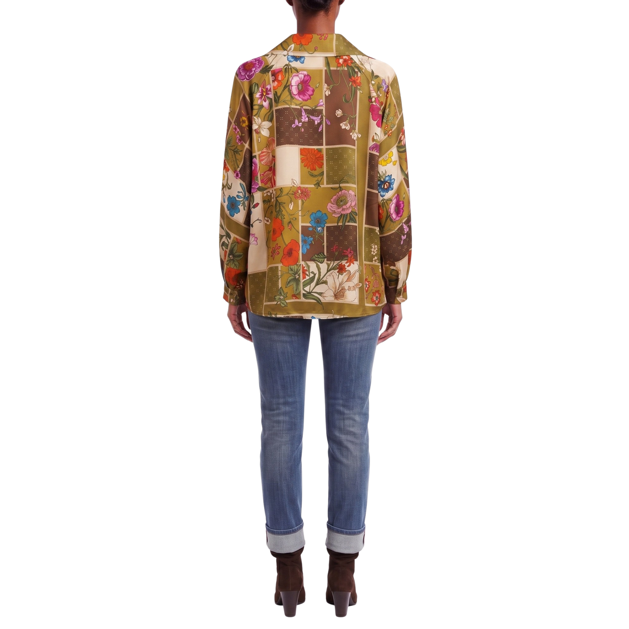 Blouse foulard olive motif automnal