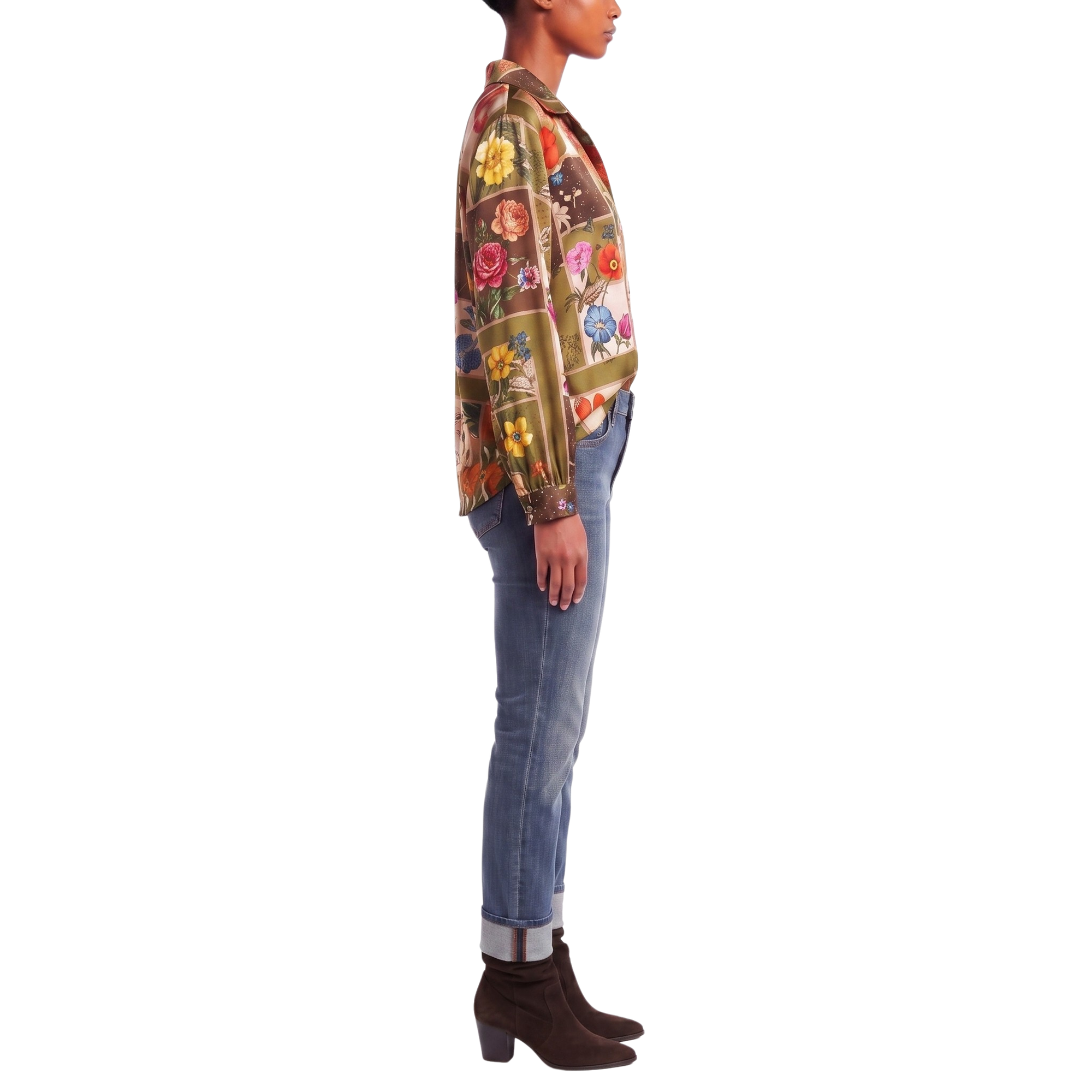 Blouse foulard olive motif automnal