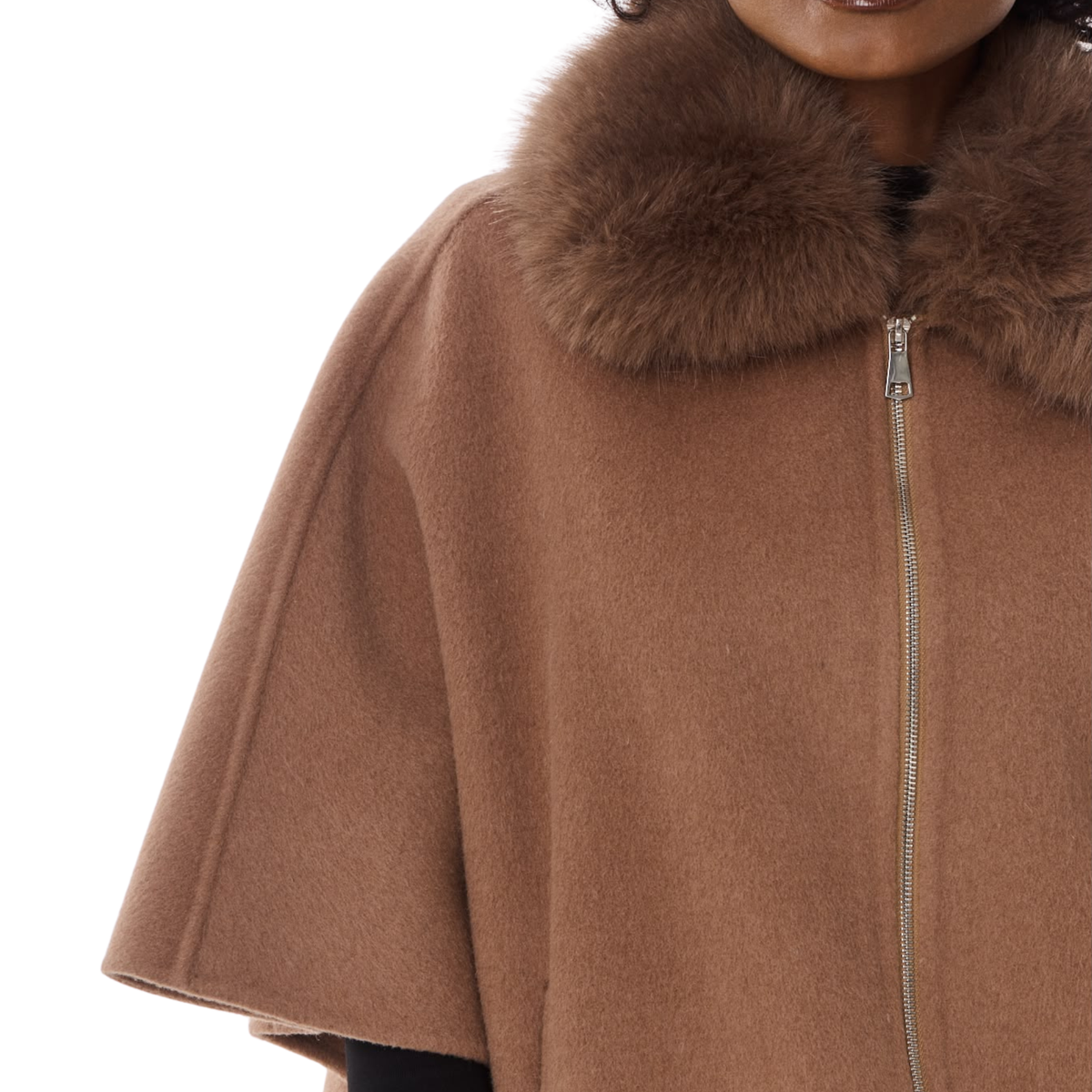 Cardigan col fourrure zippé camel
