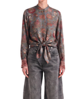 Chemisier gris soie motif floral Interdee