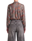 Chemisier gris soie motif floral Interdee
