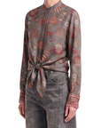 Chemisier gris soie motif floral Interdee