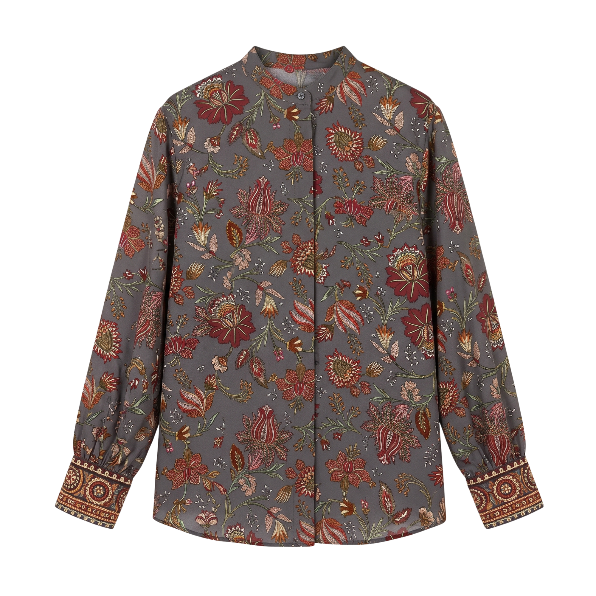 Chemisier gris soie motif floral Interdee