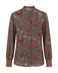 INTERDEE chemisier gris soie motif floral