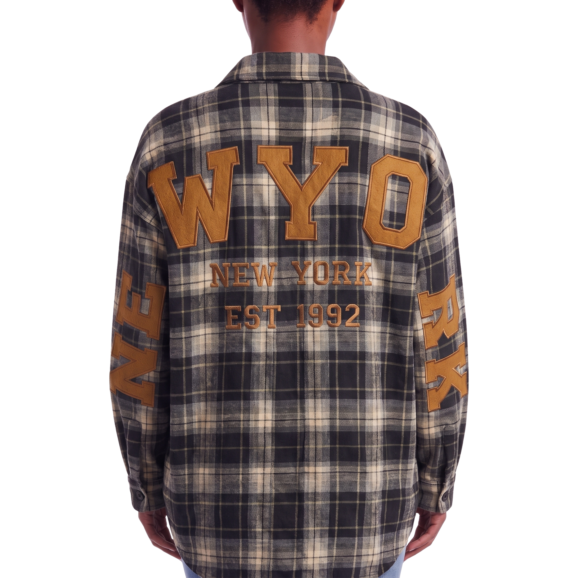 Chemisier oversize NEW-YORK carreaux marine