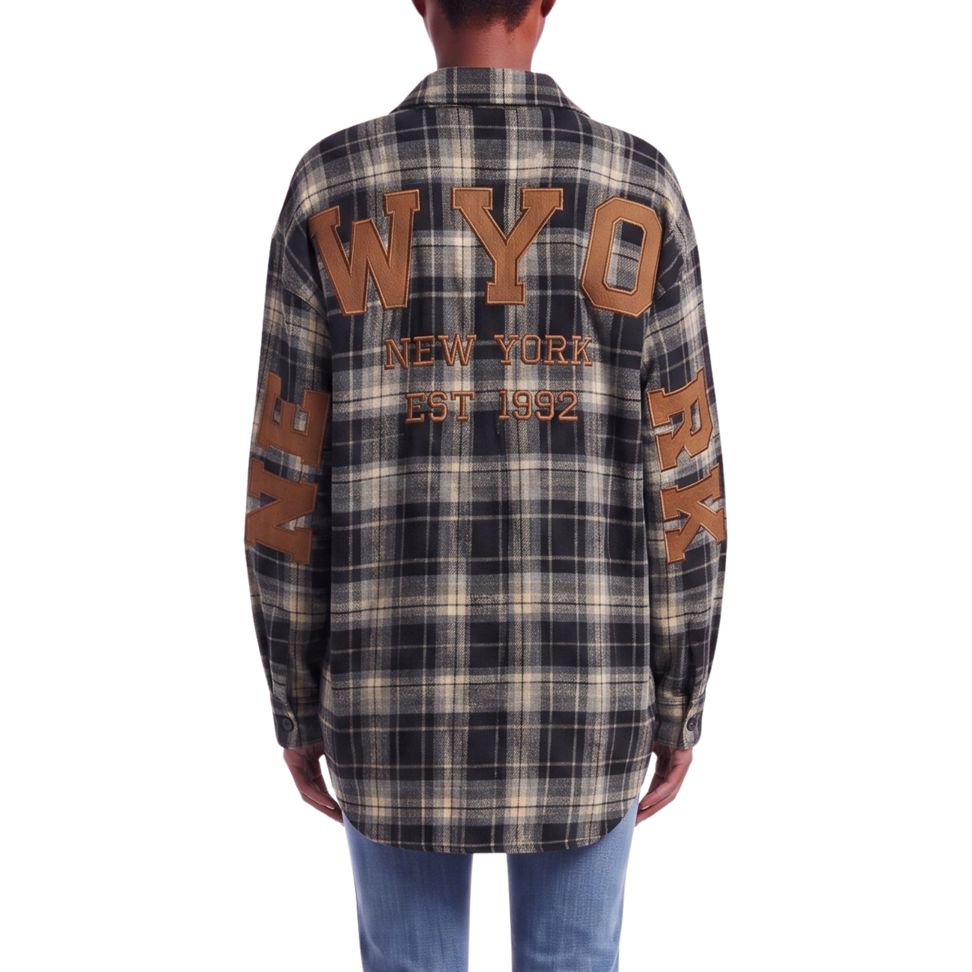 Chemisier oversize NEW-YORK carreaux marine