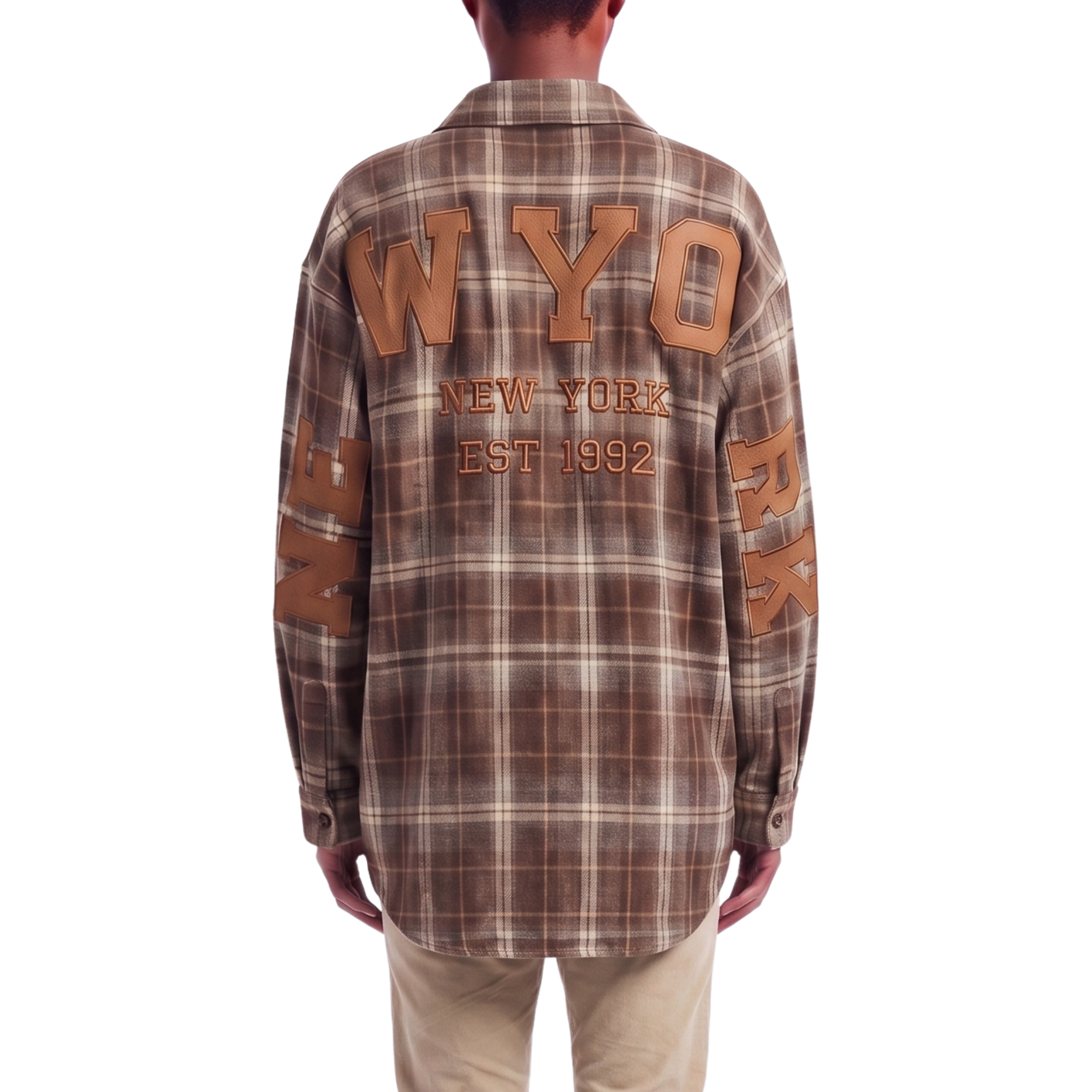 Chemisier oversize NEW-YORK carreaux marron