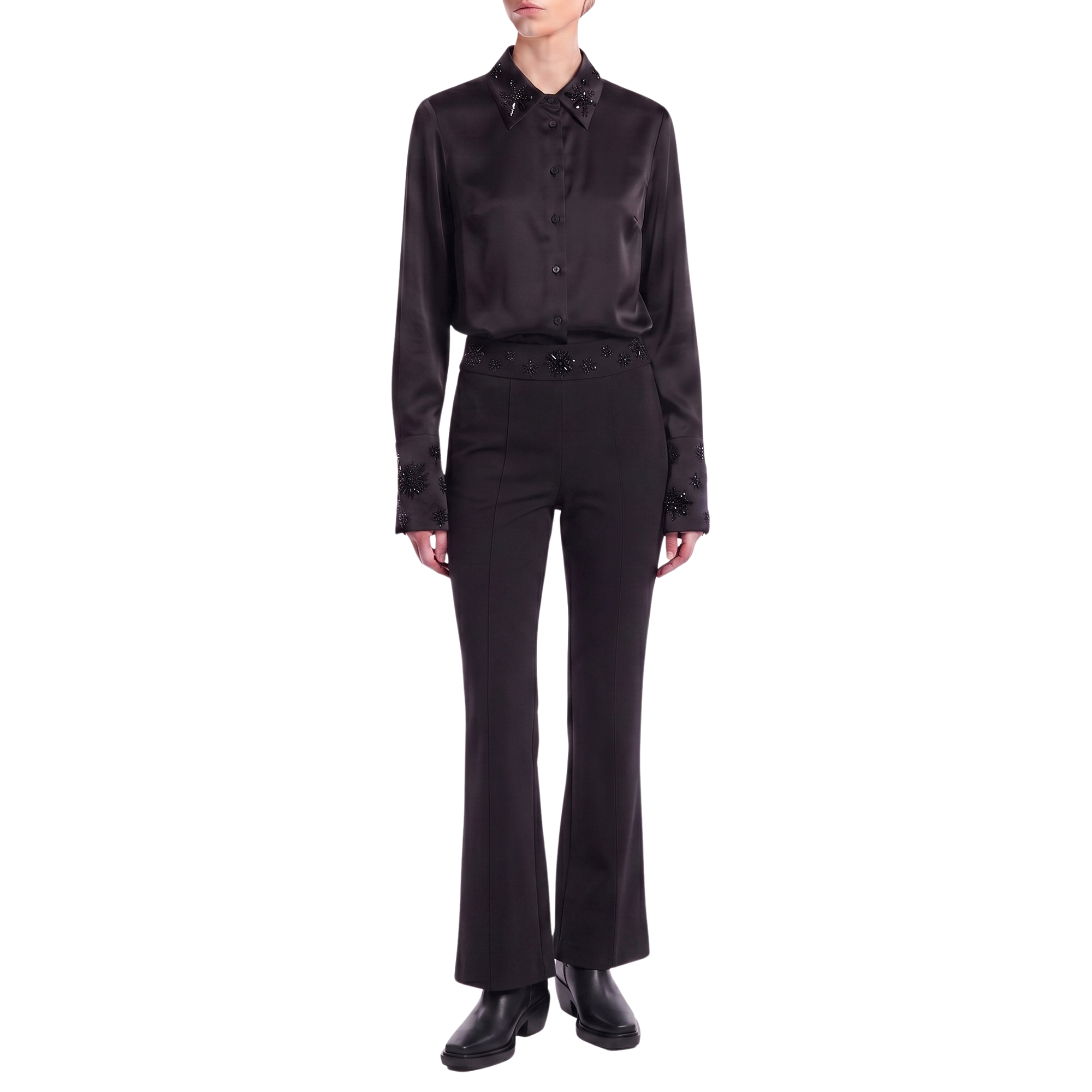 Bluse Schwarz Seide Interdee Kragen Sequins