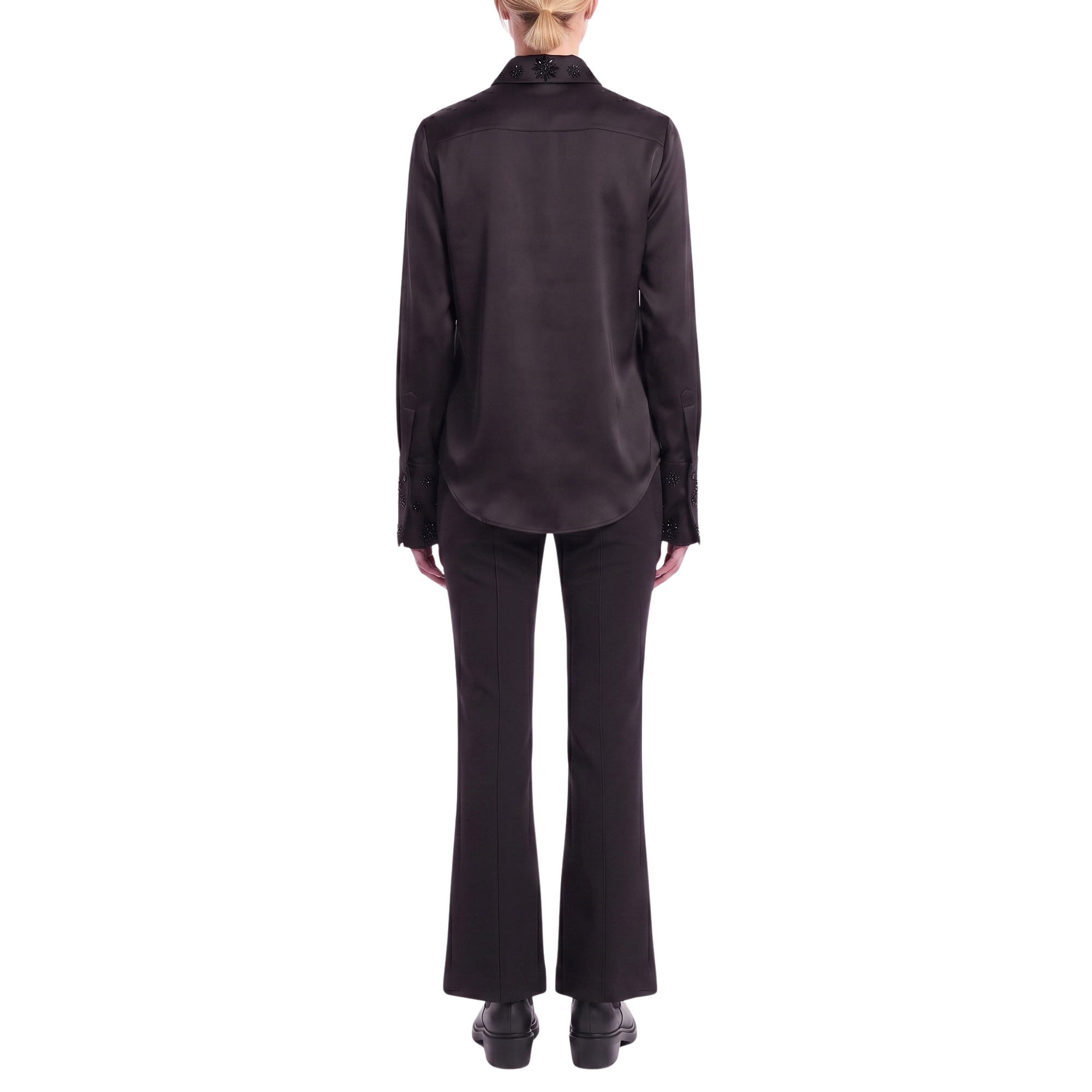 Bluse Schwarz Seide Interdee Kragen Sequins