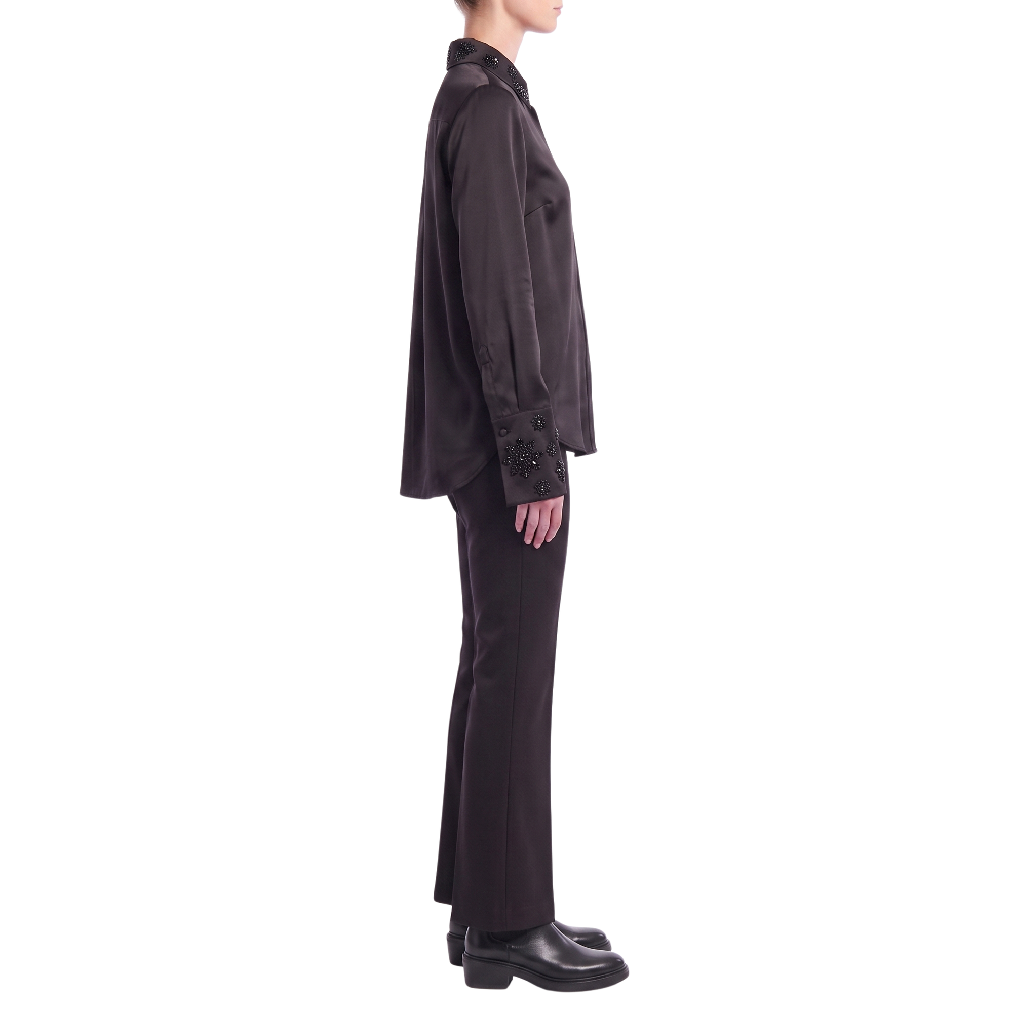 Bluse Schwarz Seide Interdee Kragen Sequins