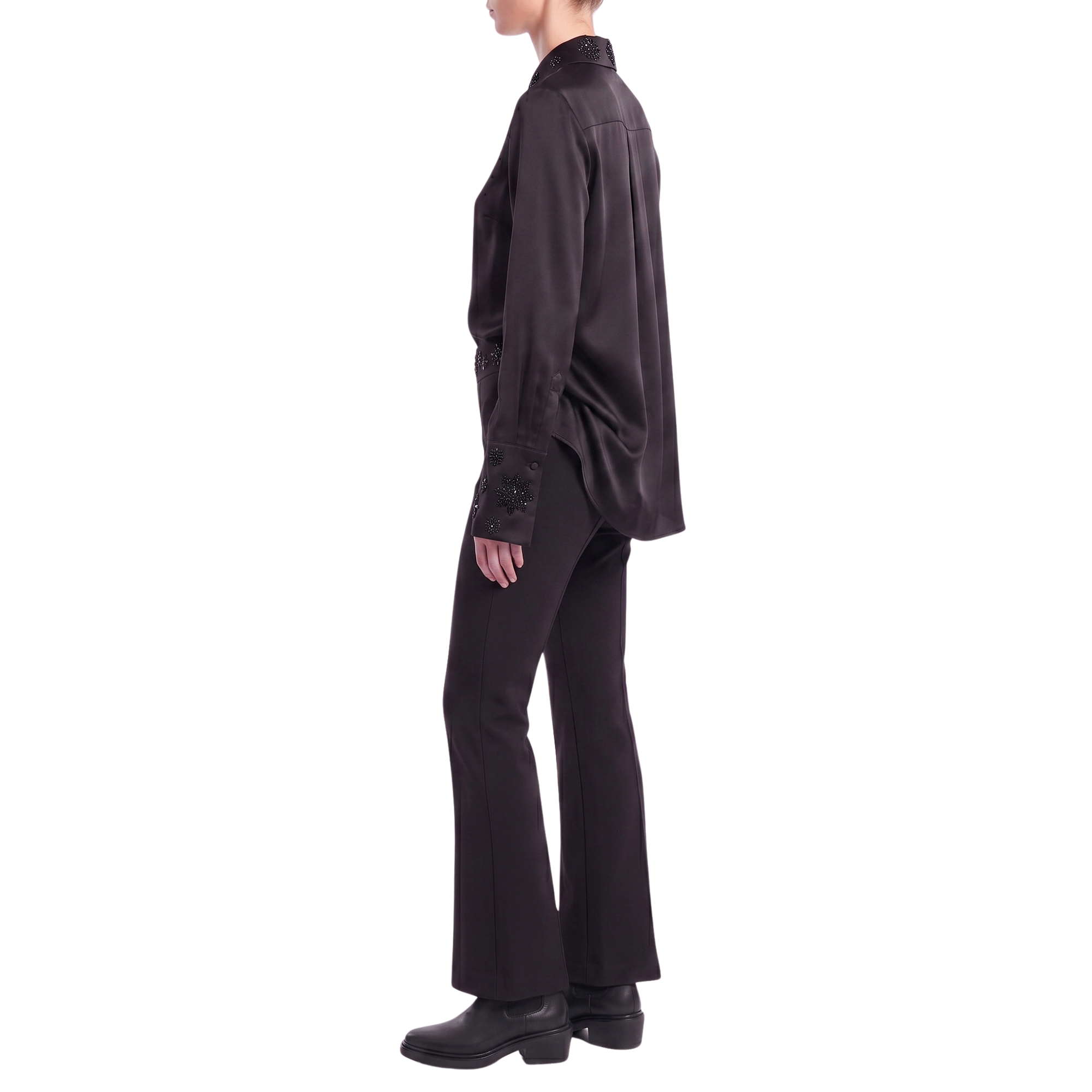Bluse Schwarz Seide Interdee Kragen Sequins