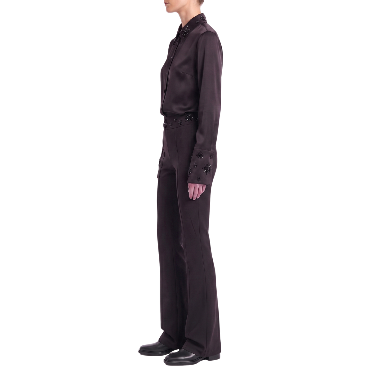 INTERDEE chemisier noir soie col sequins