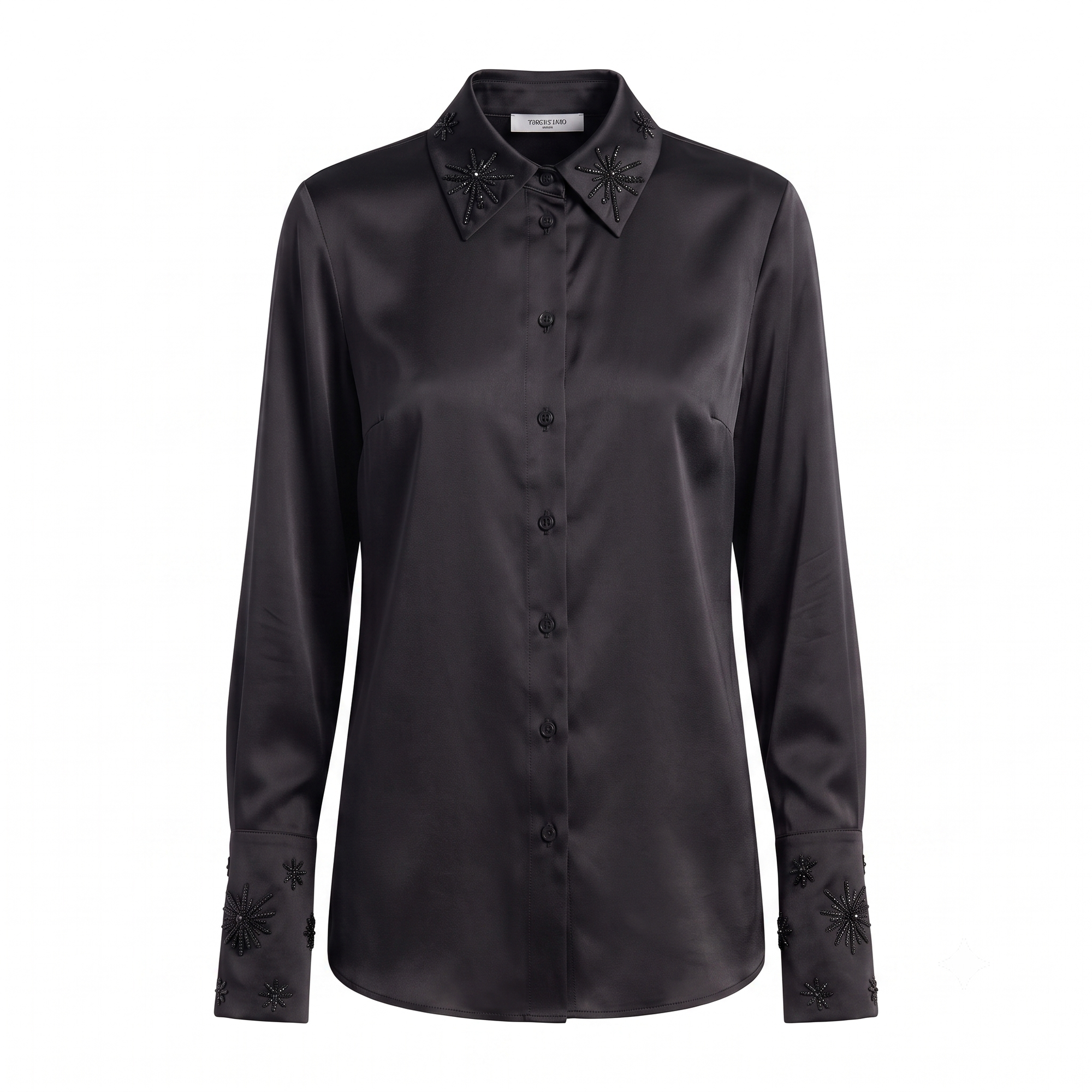 Bluse Schwarz Seide Interdee Kragen Sequins