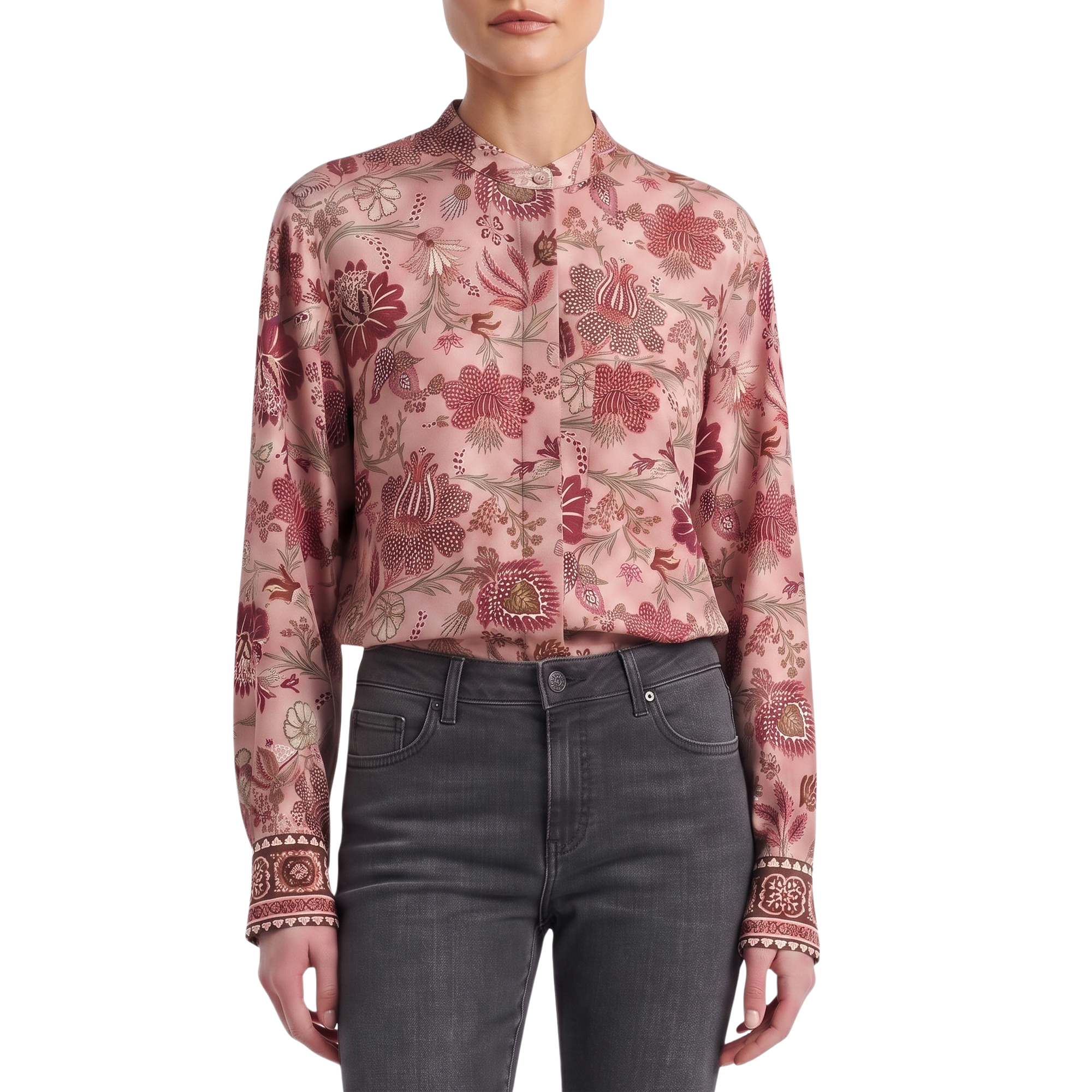 Chemisier poudre soie motif floral Interdee