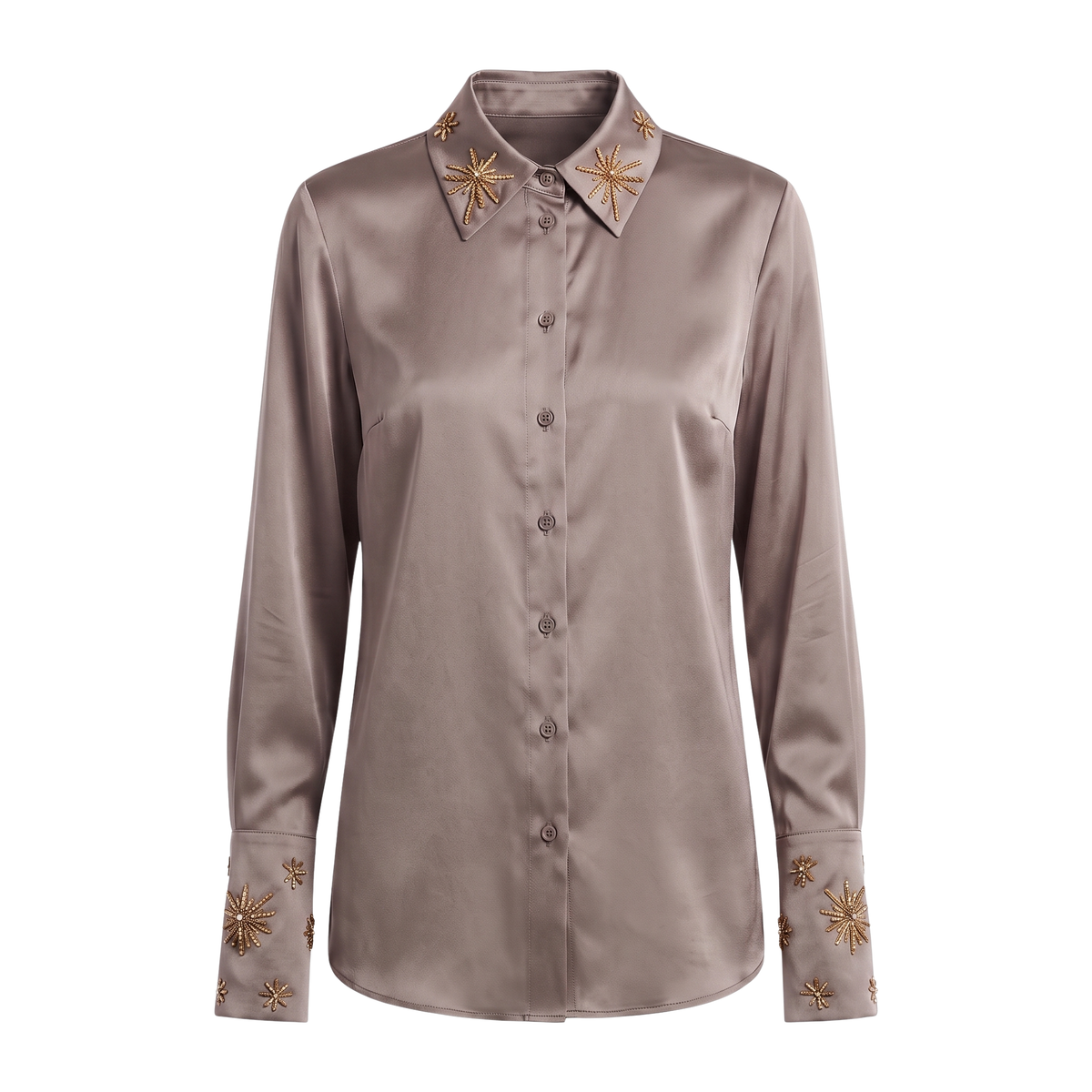 INTERDEE chemisier taupe soie col sequins
