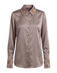 INTERDEE chemisier taupe soie col sequins