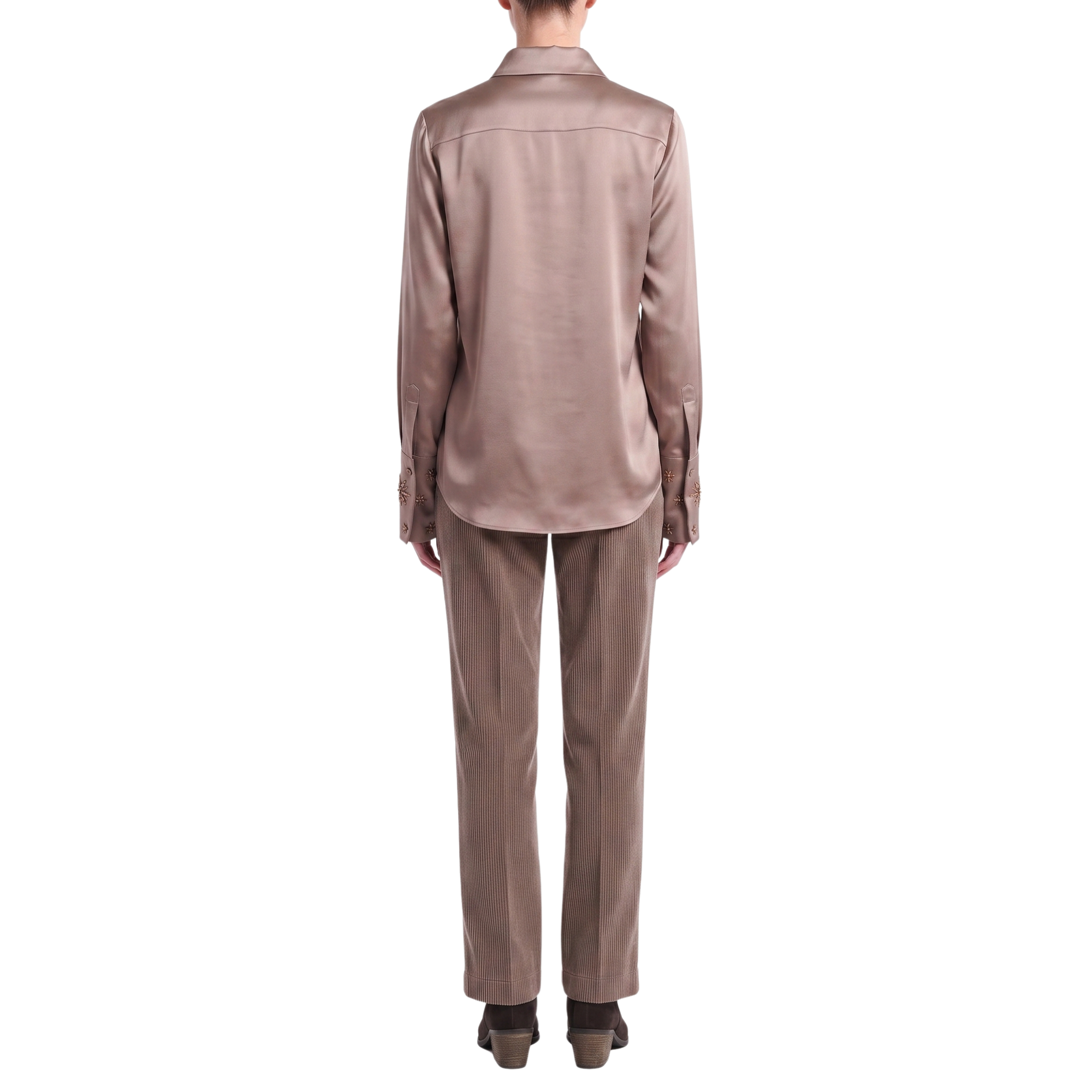 Bluse Taupe Seide Interdee Kragen Sequins