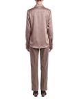 Bluse Taupe Seide Interdee Kragen Sequins