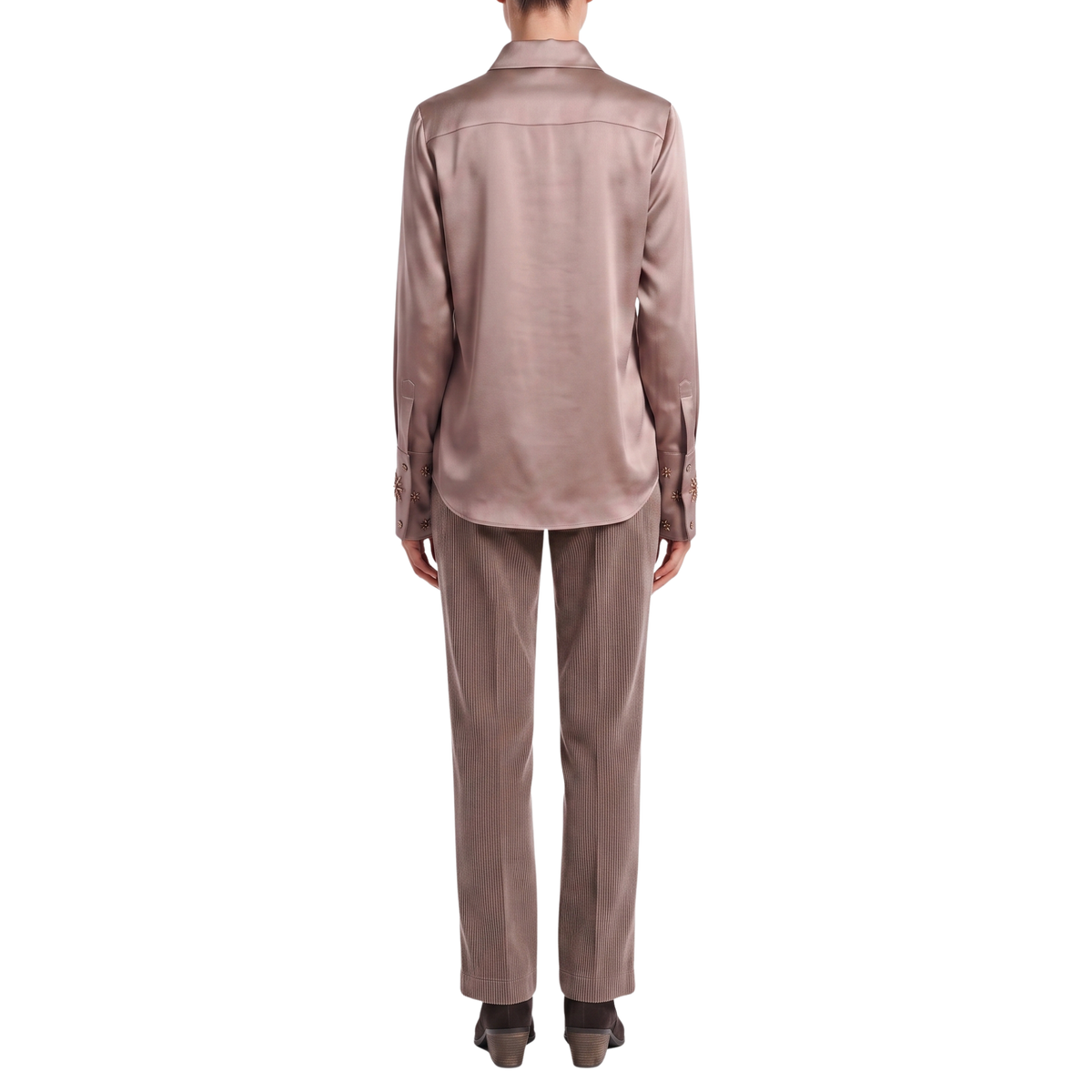 INTERDEE chemisier taupe soie col sequins