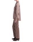 Bluse Taupe Seide Interdee Kragen Sequins