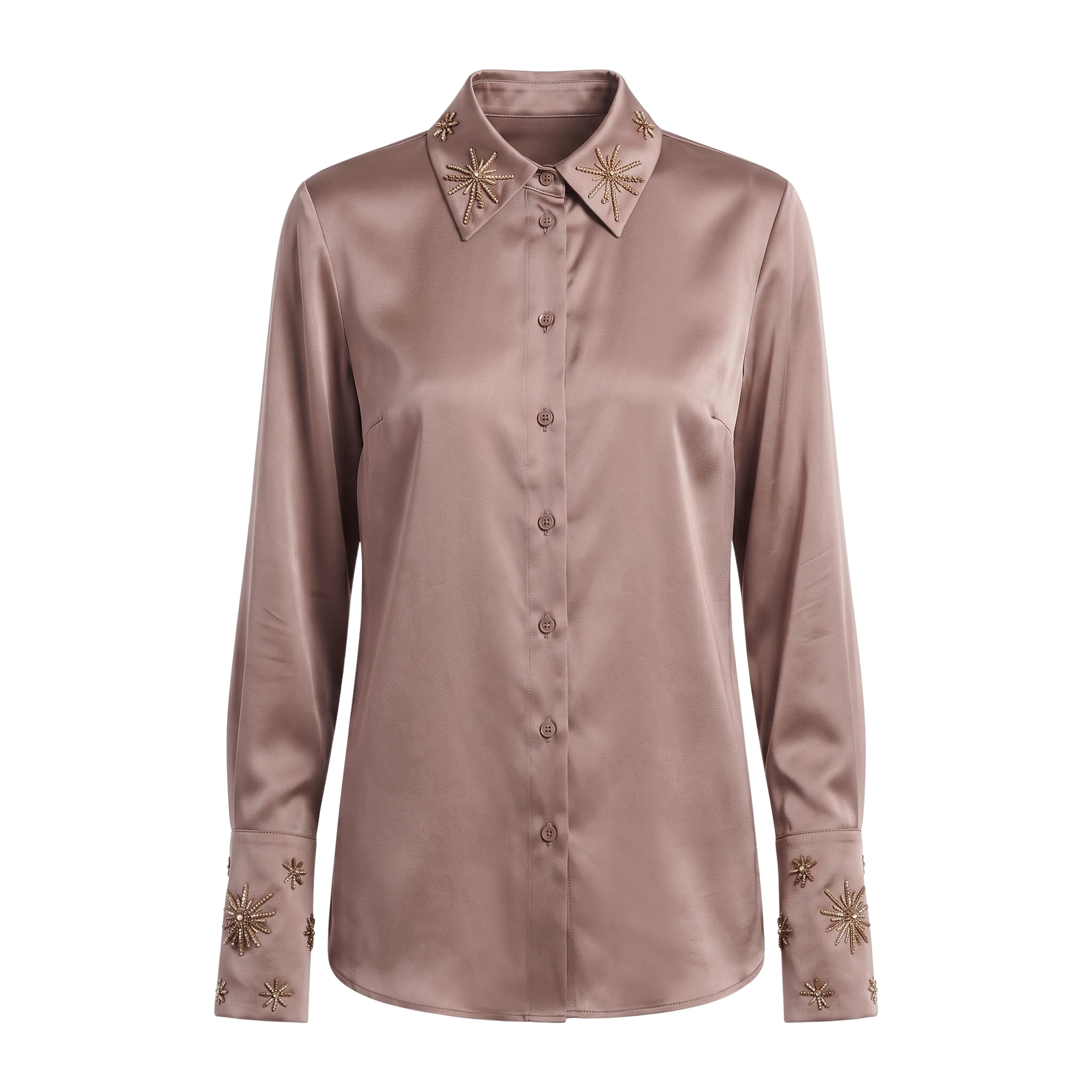Bluse Taupe Seide Interdee Kragen Sequins