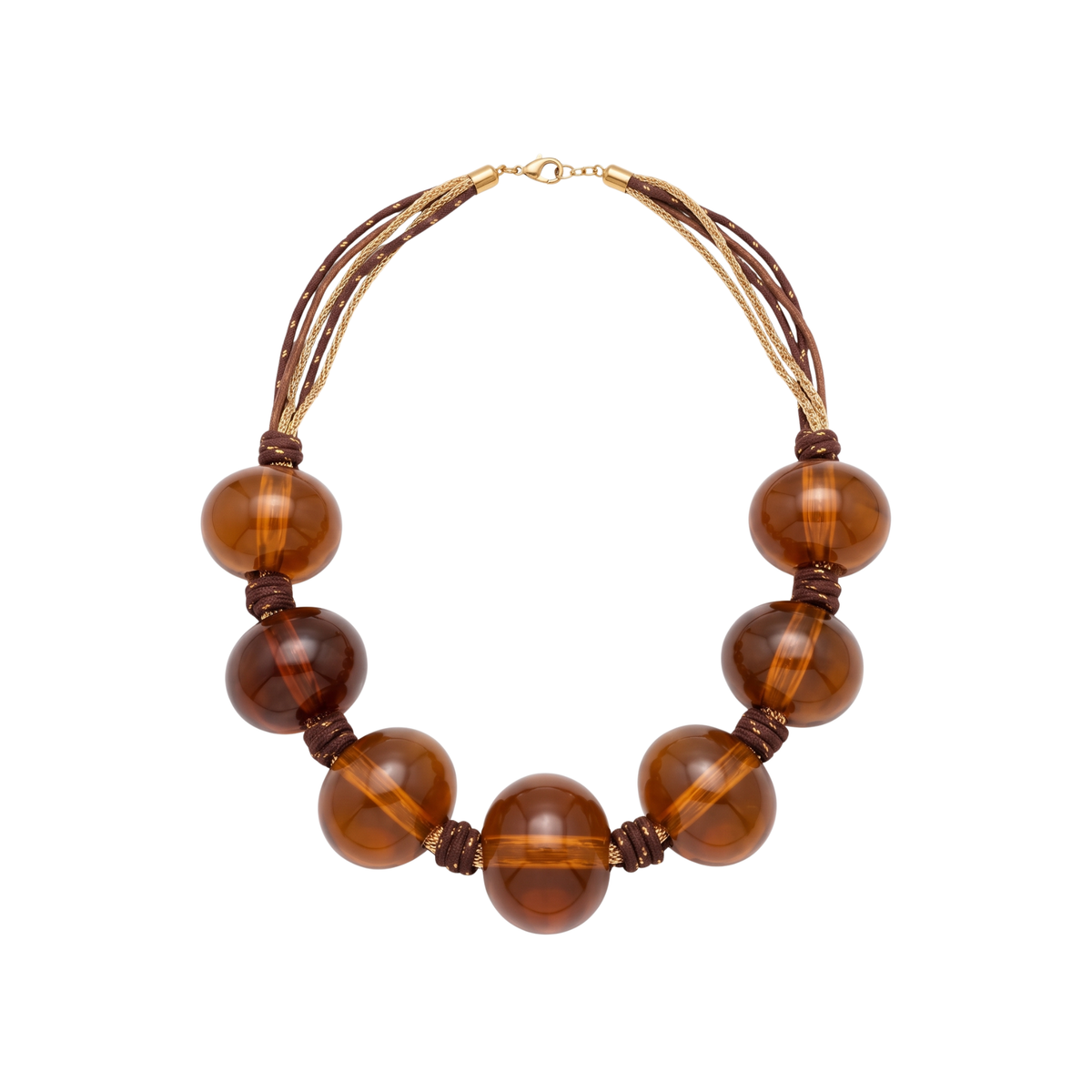 Collier court boules ambrées marron