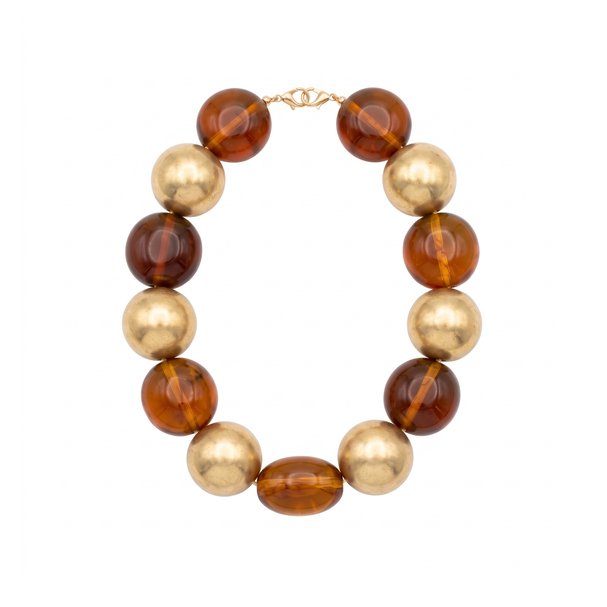 Collier court boules dorées et ambrées