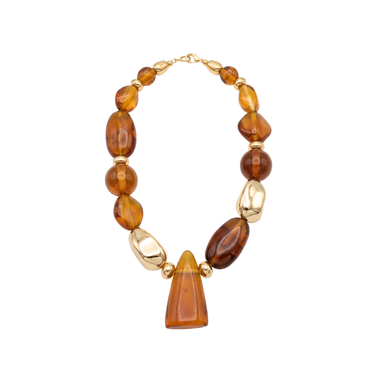 Collier court marron ambré médaillon