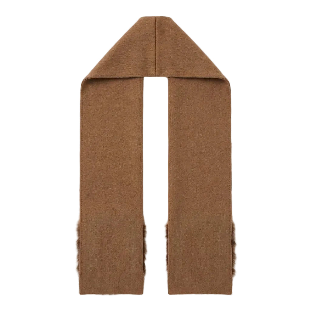 Cognac scarf with fur pockets