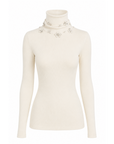 INTERDEE pull écru orné de flocons sequins col