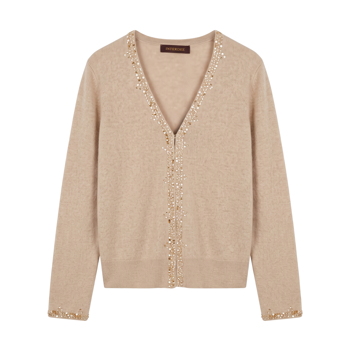 Interdee gilet maille cachemire beige /  sequins