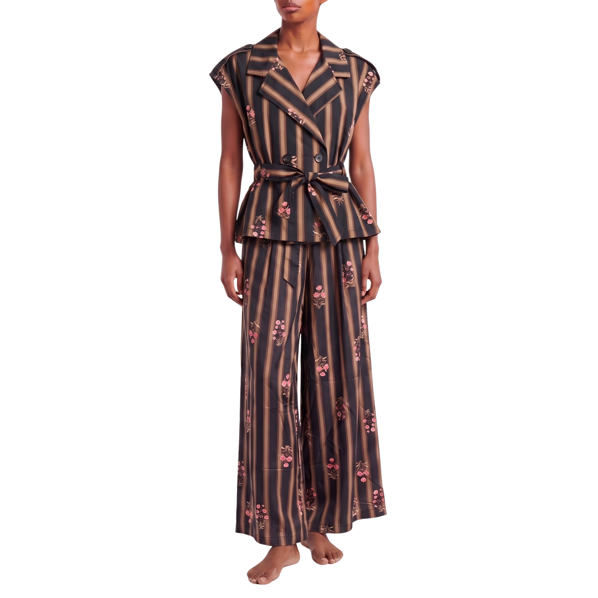 gilet rayures fleurs noir