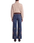 Jeans denim baroque fleurs beiges