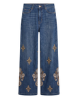 Jeans denim baroque fleurs beiges