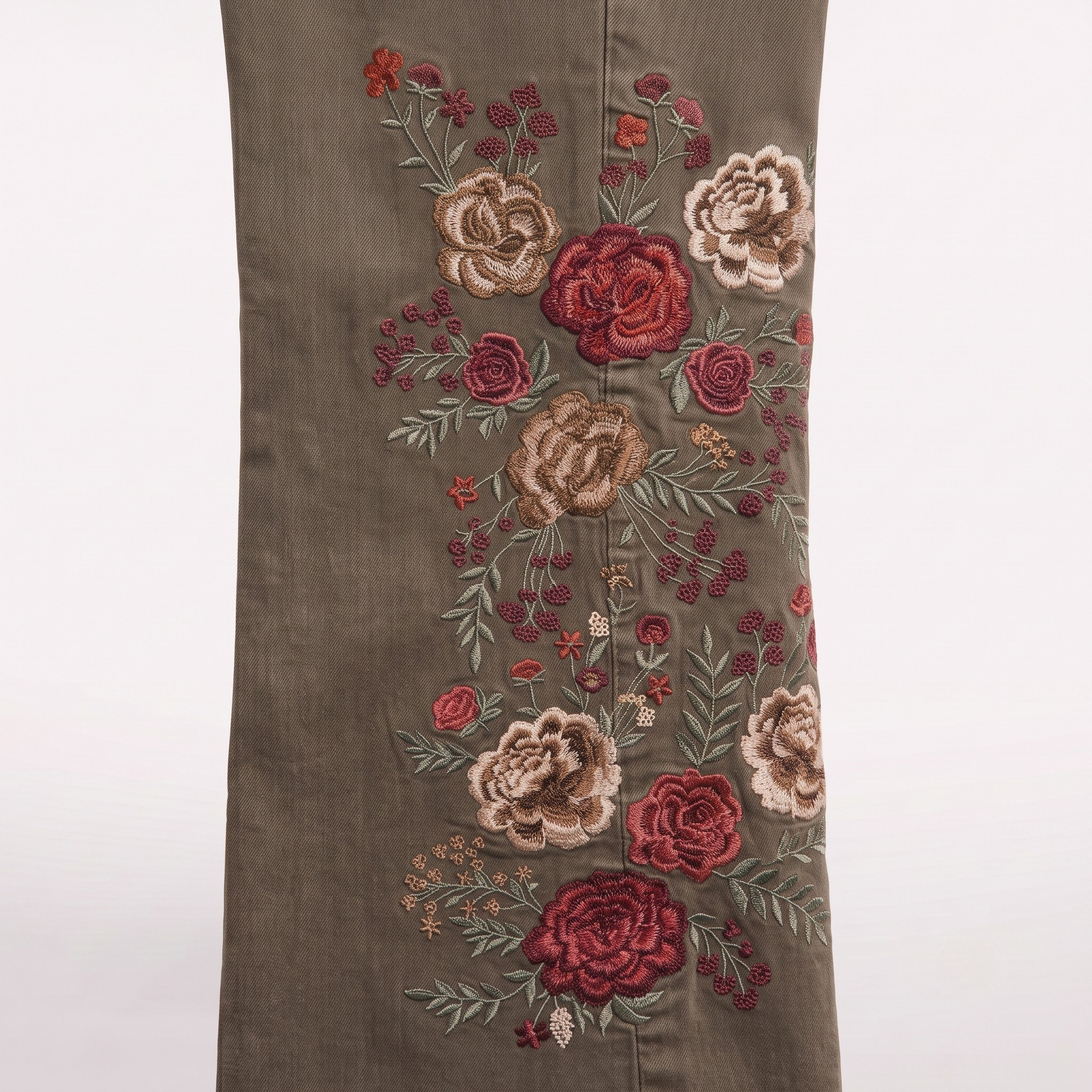 Jeans marron fleurs baroque