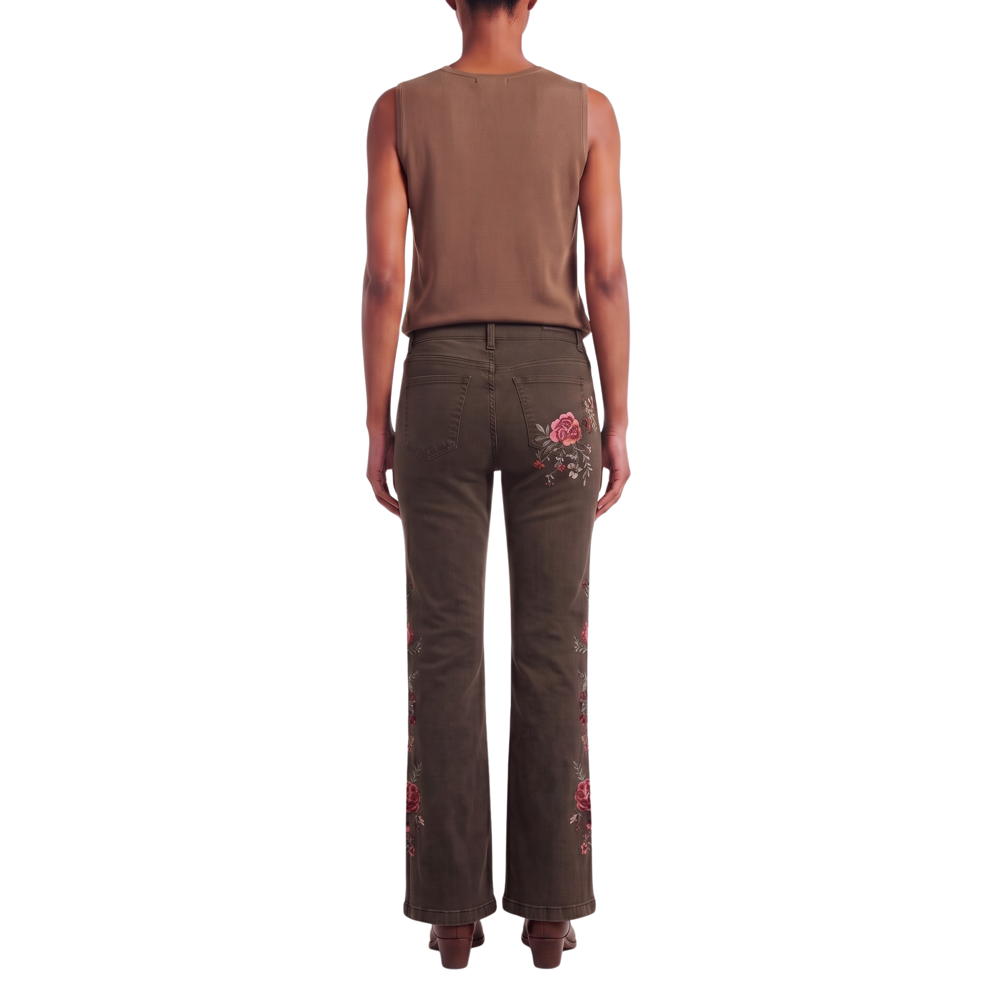 Jeans marron fleurs baroque