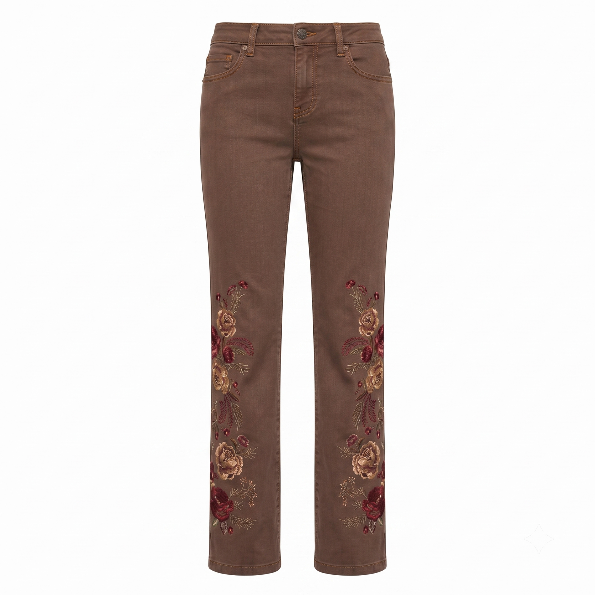 Jeans marron fleurs baroque