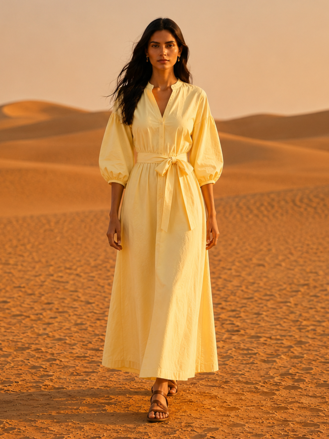 Robe manches bouffantes jaune