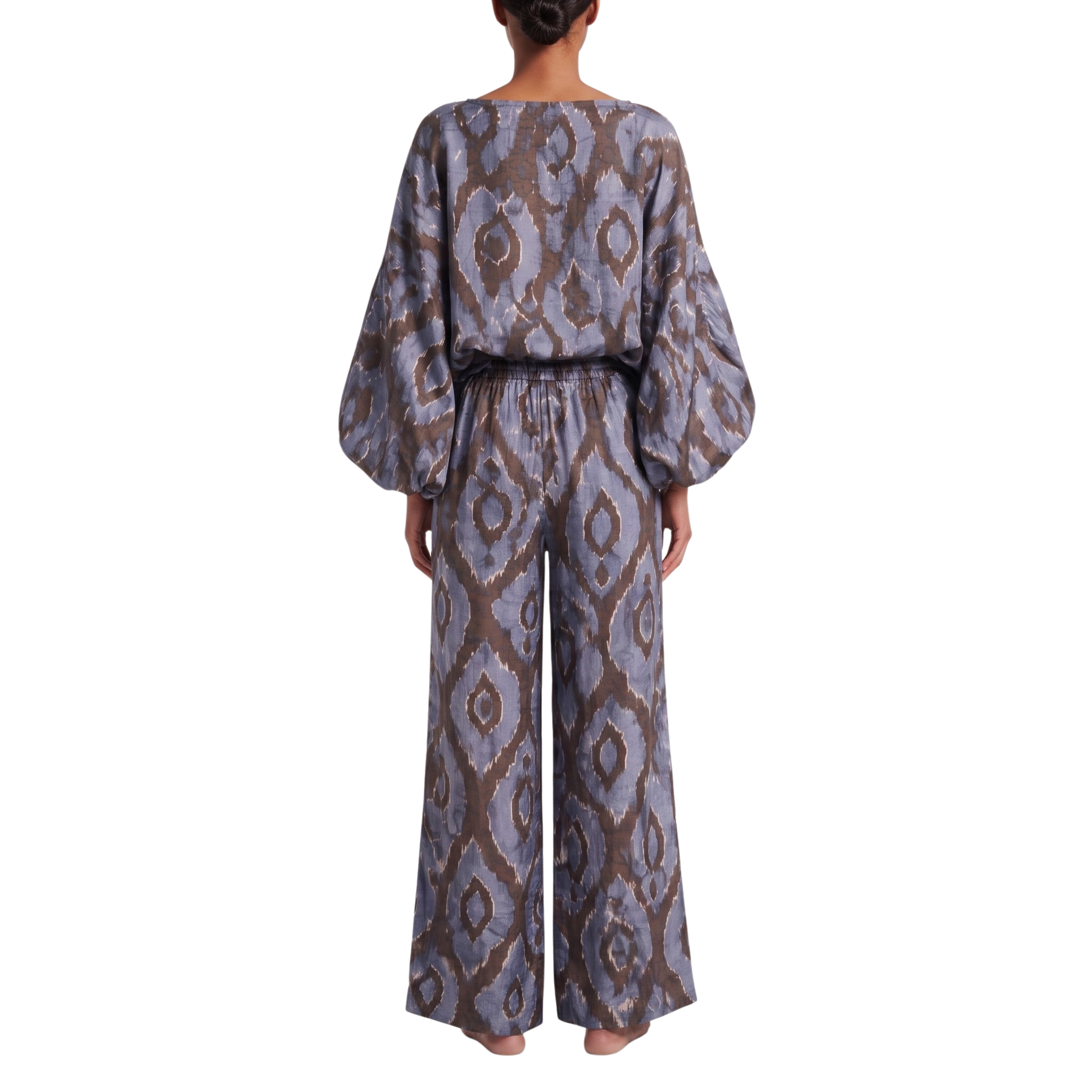 Pantalon indigo motifs marron
