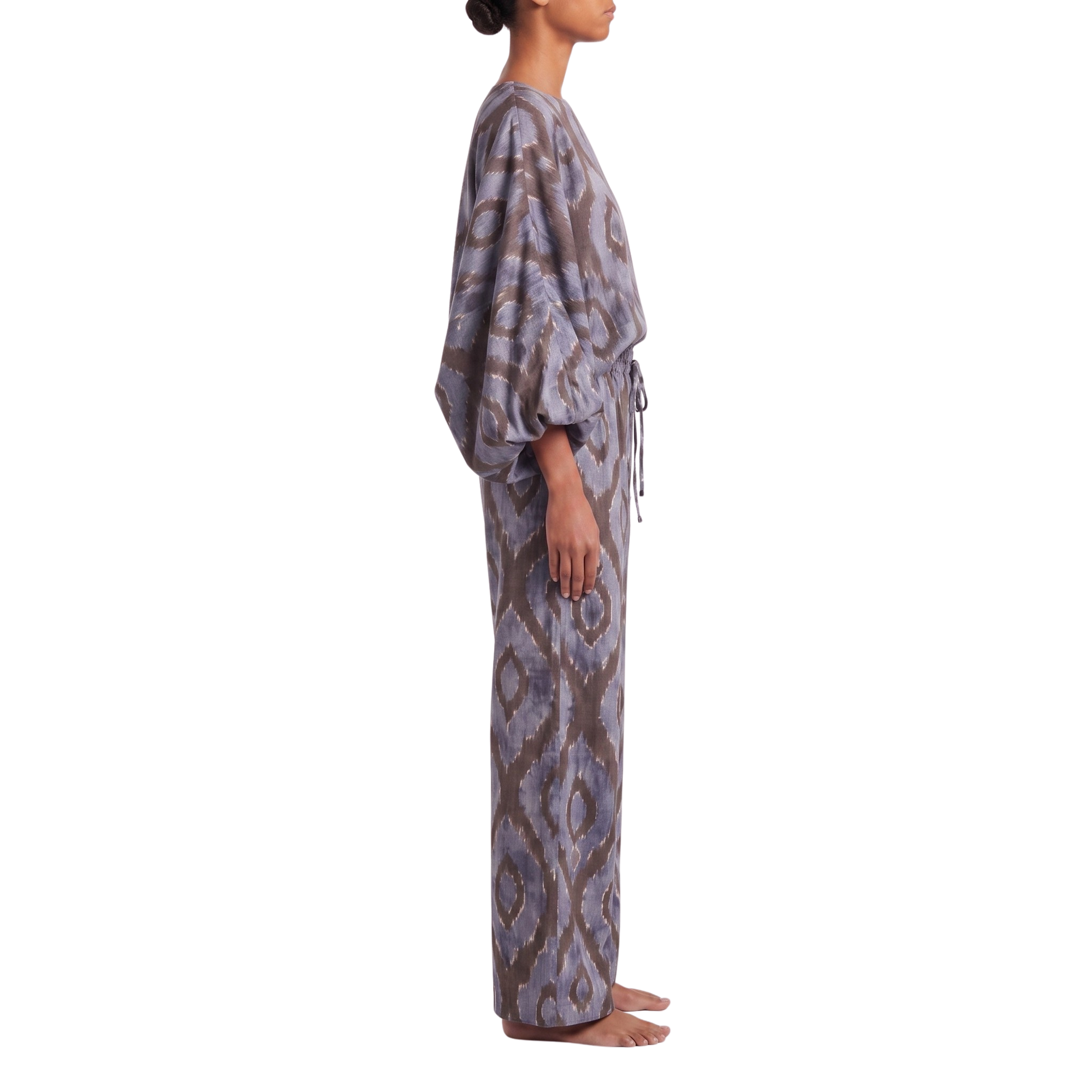 Pantalon indigo motifs marron