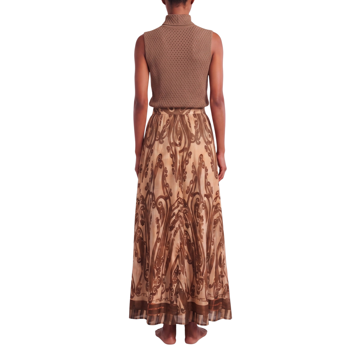Pantalon large motif cachemire marron
